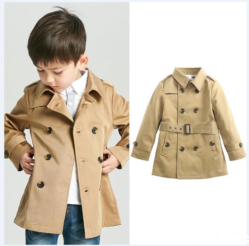 Baby Vintage Tench Coat Boy Girl Designer Clothes Windproof Jacket British Double Breasted Windbreaker Turn-down Collar Button Belt Kids - Click Image to Close